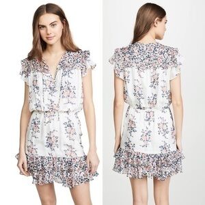 Veronica Beard‎ Amica Floral Ruffle Silk Tiered Skirt Dress White Pink Size 2